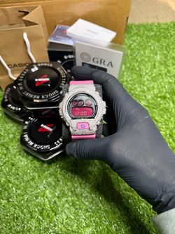 Casio G-Shock Dw6900 Custom Iced Out Watch Pink Band