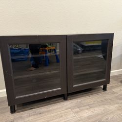 IKEA Media Cabinet/storage Unit - Black-brown Glass Door