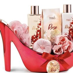 Rose Heel Shoe Basket 9pc Bath Spa Gift Set