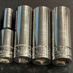 Blue-Point by Snap On - Lot of 4 Deep Metric Sockets,3/8" Drive (7mm,14mm,15mm,16mm) BLPLM Series