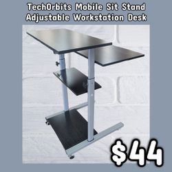 NEW TechOrbits Mobile Sit Stand Adjustable Workstation Desk: njft 