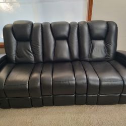 Leather Recliner POWER RECLINING Couch With Lights, Outlets & USB