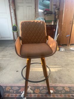 Brown Faux Leather Bar Stool with Arms