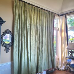 Green Damask French Pleat Drapes Curtains