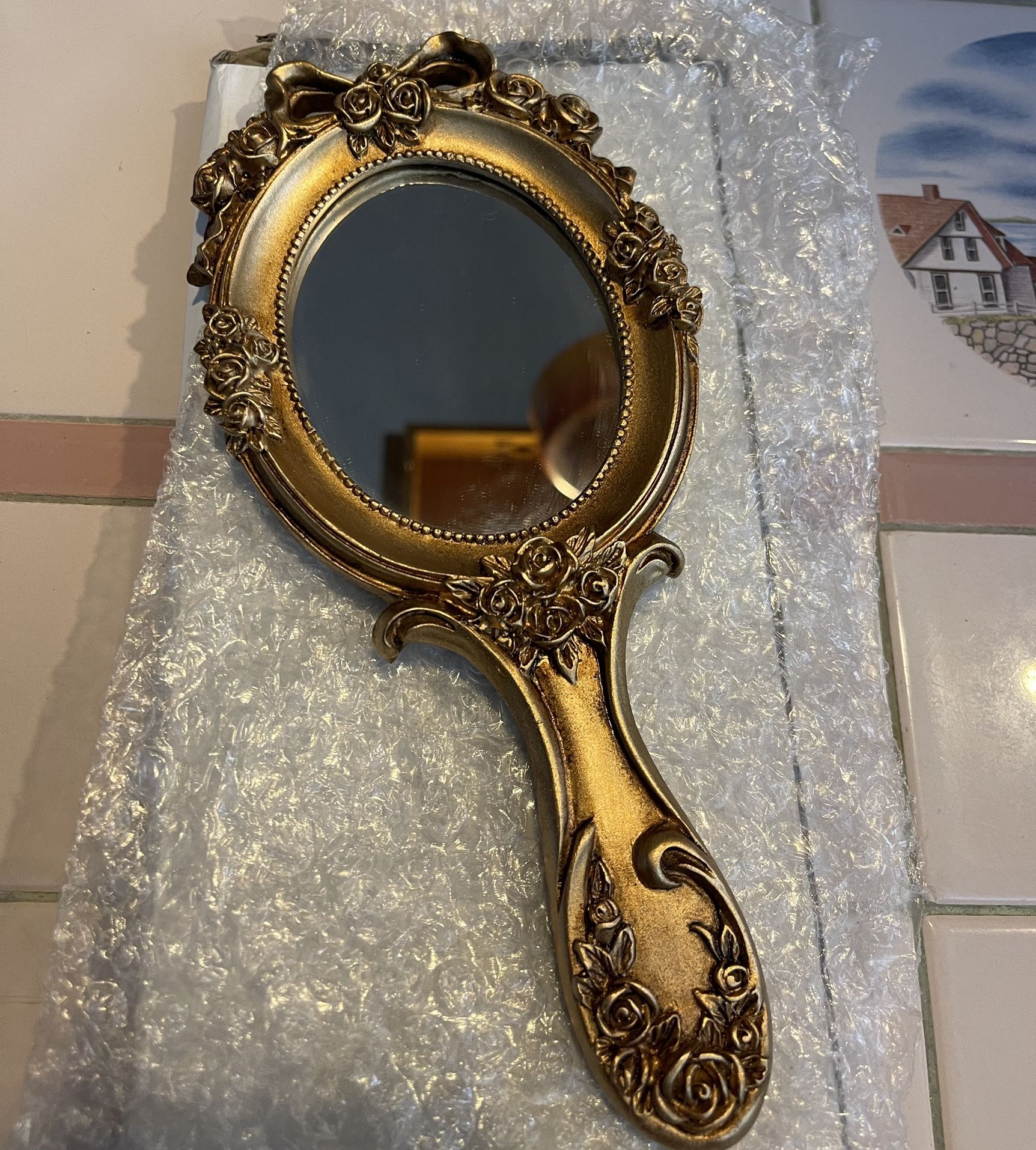 Hand Held Mirror Bronze Color 