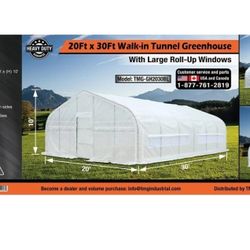 TMG Industrial 20’ x 30’ Tunnel Greenhouse Grow Tent w/12 Mil Ripstop Leno Mesh Cover, Cold Frame, Roll-up Windows, Peak Ceiling Roof, TMG-GH2030