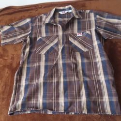 VTG Ben Davis Shirt Mechanic Zip Work Wear 1/2 Zip L Plaid Short Sleeve