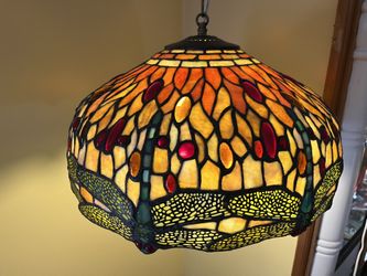 Dragon Fly Stained Glass 20 Inch Diameter Hanging Lamp Swag Lamp 