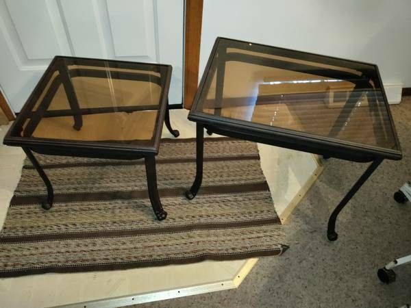 (2) Tables w/ smoked removable glass! Coleman brand! Excellent shape!Â