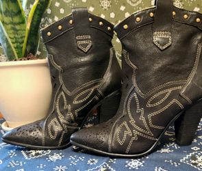 Womens Western Leather Ankle Boots 9/Rhinestone Belt Lg