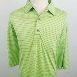 Footjoy FJ  Mens XXL 3 Button Green Striped Golf Polo Casual Shirt 