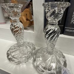 Set of 2 Gorgeous Crystal Candlestick Holders 