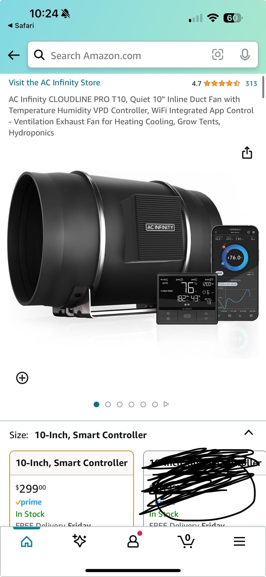 AC Infinity CLOUDLINE PRO T10, Quiet 10” Inline Duct Fan with