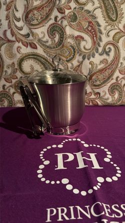 Princess House ice bucket with tongs / térmica de acero con pinzas