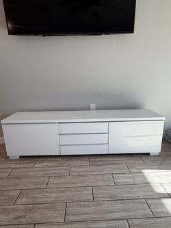 IKEA White Gloss TV Stand with Drawers