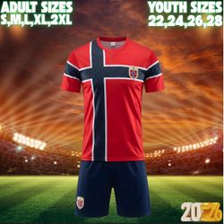 Norway 2026 Soccer Uniform Set – Red Jersey & Shorts – Adult & Kids Sizes
