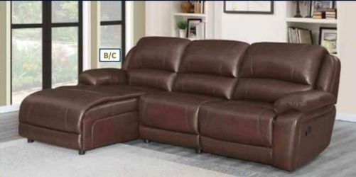 Brand New Chestnut Reclining Chaise Sectional