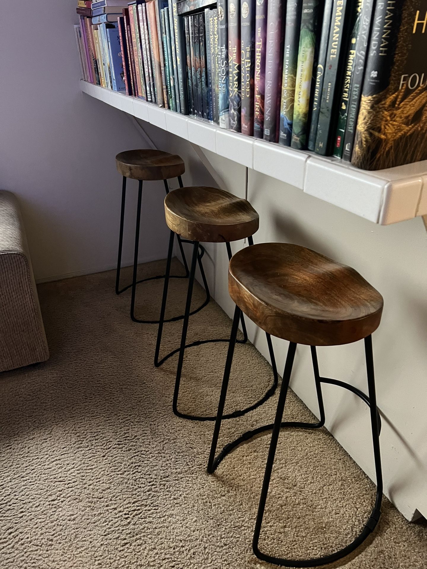 3 Wooden Bar Stools 