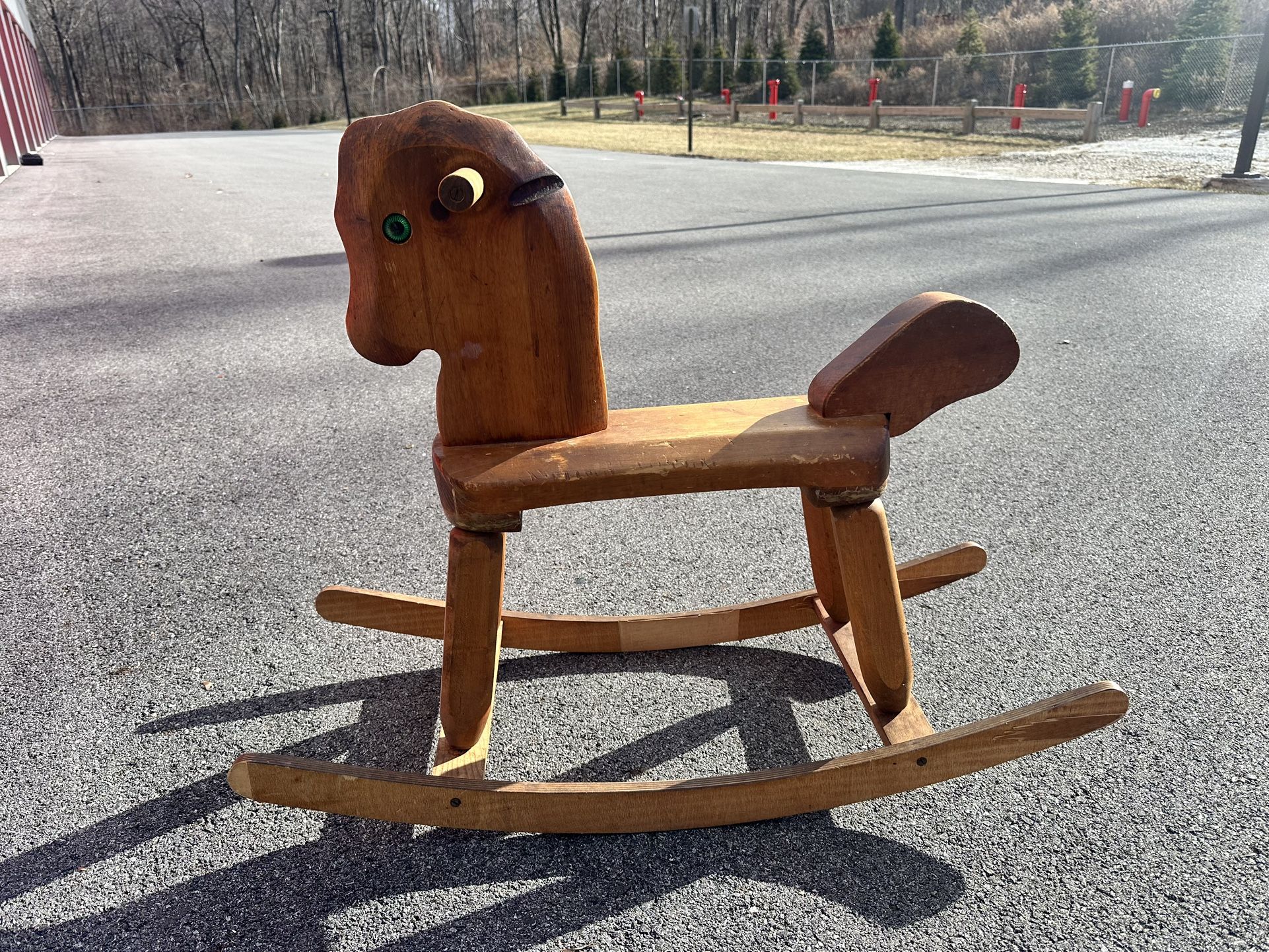 Vintage Rustic Folk Art Danish Carved Wood Child Rocking Horse Mid