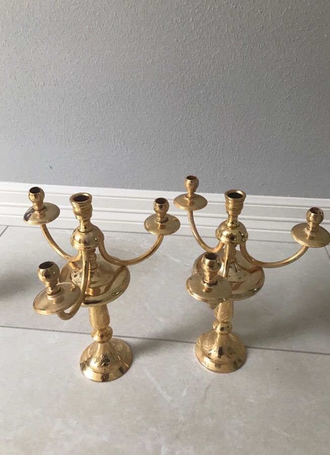 2 Gold Plated Candle Holders