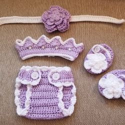 Crochet Baby Girl Princess Diaper Cover Outfit Photo Prop 