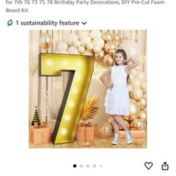 4” Ft  Marquee. 7 Number Glitter Gold