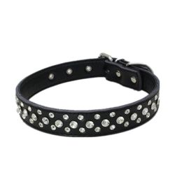 Dogs Kingdom 14.5"-20" Genuine Leather Padded Rhinestone Dog Collars Bling Dog Collar Pet Collar Small Medium Dog Customized Crystal Dog Collar Black 