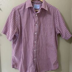 CROFT & BARROW Easy Care Red Blue Plaid Button Down Short Sleeve Shirt Mens sz M