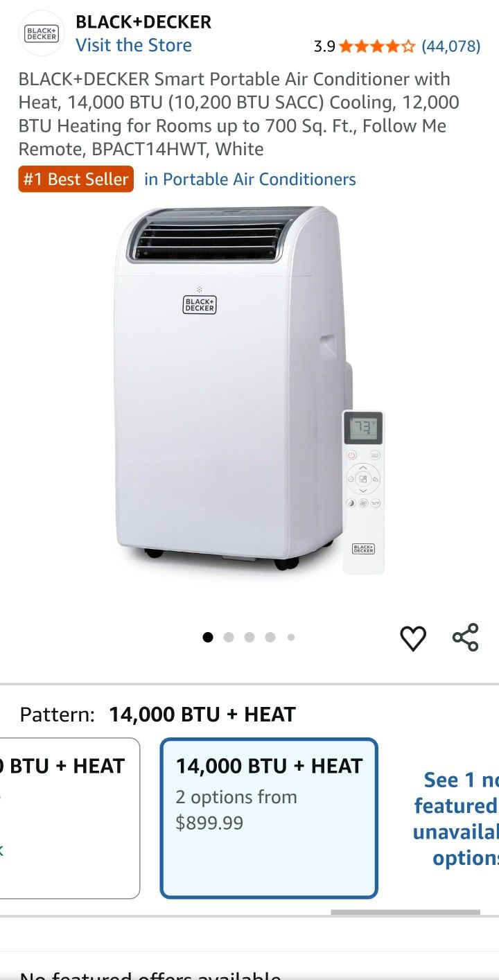 Black+Decker - 14,000 BTU Portable Air Conditioner with 10,000 BTU With Heating (Heat Pump) -Cool, Heat, Fan, Dehumidifier