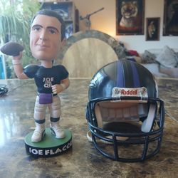 NFL Baltimore Ravens  Joe Flacco Bobble Head and Ravens Mini Helmet

The product is a vintage NFL Baltimore Ravens Joe Flacco bobble head and a mini h