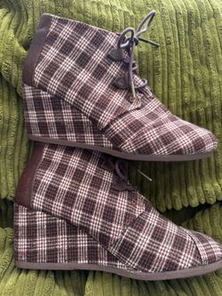 Toms Plaid Corduroy Wedge Shoes