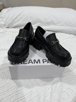 Dream Pairs Black Platform Loafers Womens 6.5 Chunky Lug Sole Gold Bit New in Box