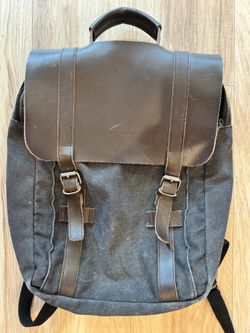 James Campbell Two Tone Leather and Canvas Backpack with Laptop Sleeve