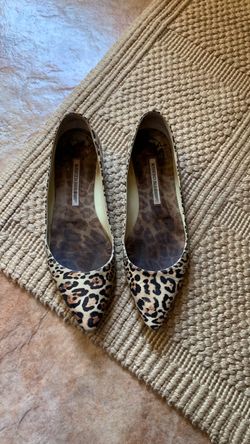 Manolo Blahnik vintage leopard print pointed toe flats, sz 81/2