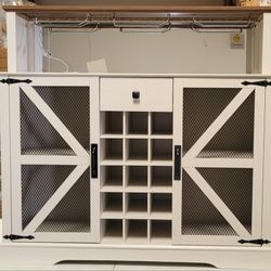 Coffee Bar Cabinet with LED Light, 44.5"  Farmhouse Bar Cabinet with wine racks