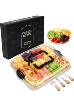 Charcuterie Boards,Bamboo Charcuterie Board with Lid&Cheese Tray Set, Portable Travel Charcuterie Board, Gifts for Housewarming, Weddings New In Box