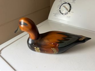 Vintage Duck Decoy Hand Carved & Painted Folk Art Solid Wood Glass Eyes
