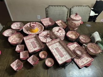 Temp-tations Floral Lace Cranberry Stoneware Set