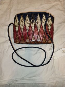 Tory Burch Taylor Camera Bag in Royal Navy Pieced Leather Exotic.