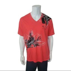 New Armani Exchange Men's Regular Fit  Floral Logo Red Short Sleeve Shirt XXL