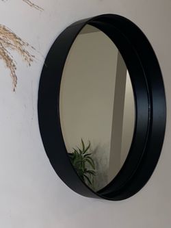 Slick Minimalist Style for Round Mirror  With Industrial  Black Metal Trim 22.5” in Diameter