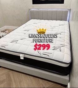 Queen size bed frame with pillow top mattress included