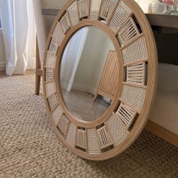 Boho Style Wooden 34 “ Round Mirror