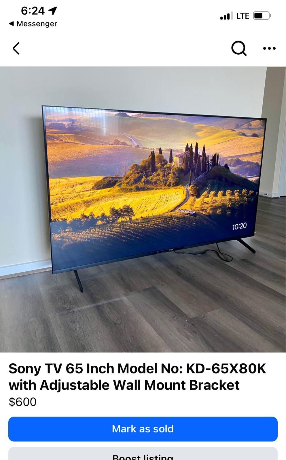 Sony 65-inch TV (Model KD-65X80K) with an adjustable wall mount bracket