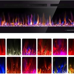 60" Electric Fireplace in-Wall Recessed and Wall Mounted 1500W Fireplace Heater and Linear Fireplace with Timer/Multicolor Flames/Touch Screen/Remote