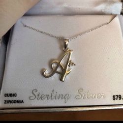 Sterling silver necklace with diamond A pendant. 