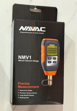 NAVAC NMV1 Micron Vacuum Gauge - HVAC Digital Vacuum Gauge with Level Alarm and Leakage Warnings - Large Backlit Display