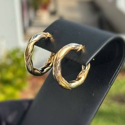 Jewelry 14k hollow yellow gold round puffed hoop earrings 2.10g