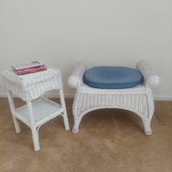 Wicker Side Table And Bench - Estate Sale