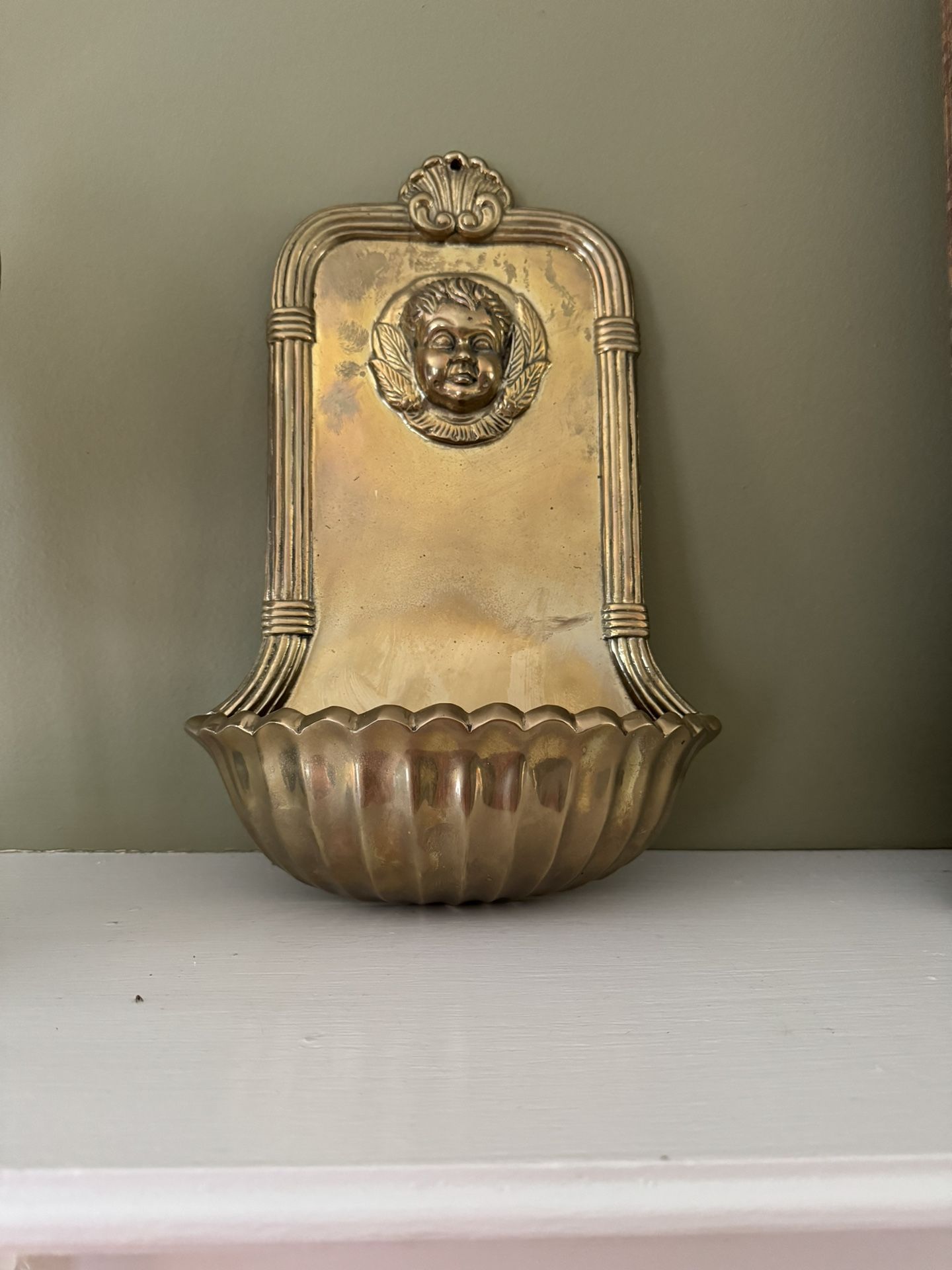 Vintage Solid Brass Wall Pocket Cherub design - very heavy by